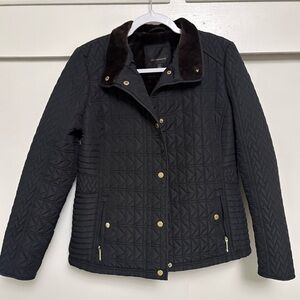 Weatherproof Black Quilted Coat with Plush Collar